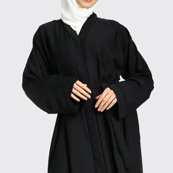 Open Abaya with Button - Black
