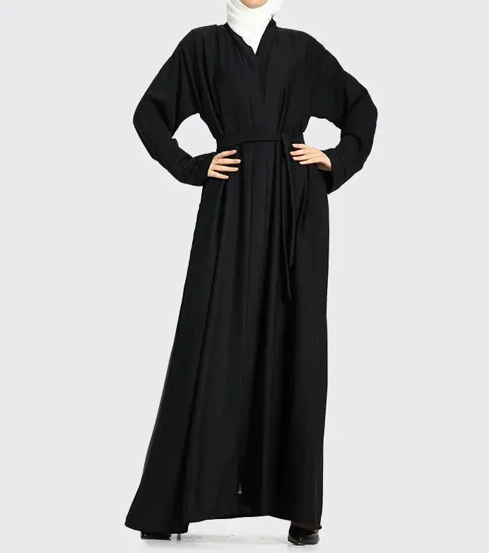 Open Abaya with Button - Black