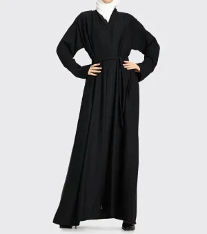 Open Abaya with Button - Black