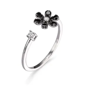 Open Flower Black Diamond Ring