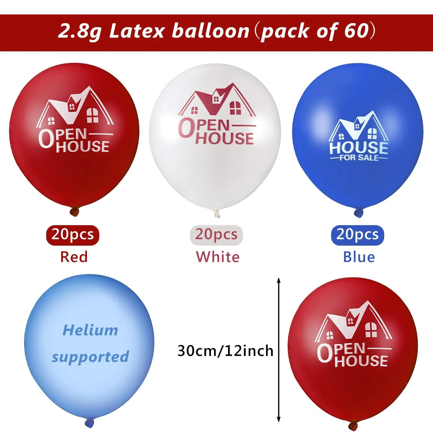Open House Balloons House for Sale Balloons 12 Inches Latex Balloons for Real Estate Balloons Supplies Signs for Open House Yard Sign House Signs Gejoy 60 Pieces