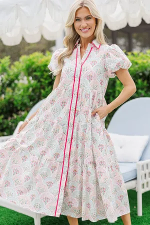 Perfect For You Pink/Mint Medallion Button Down Midi Dress