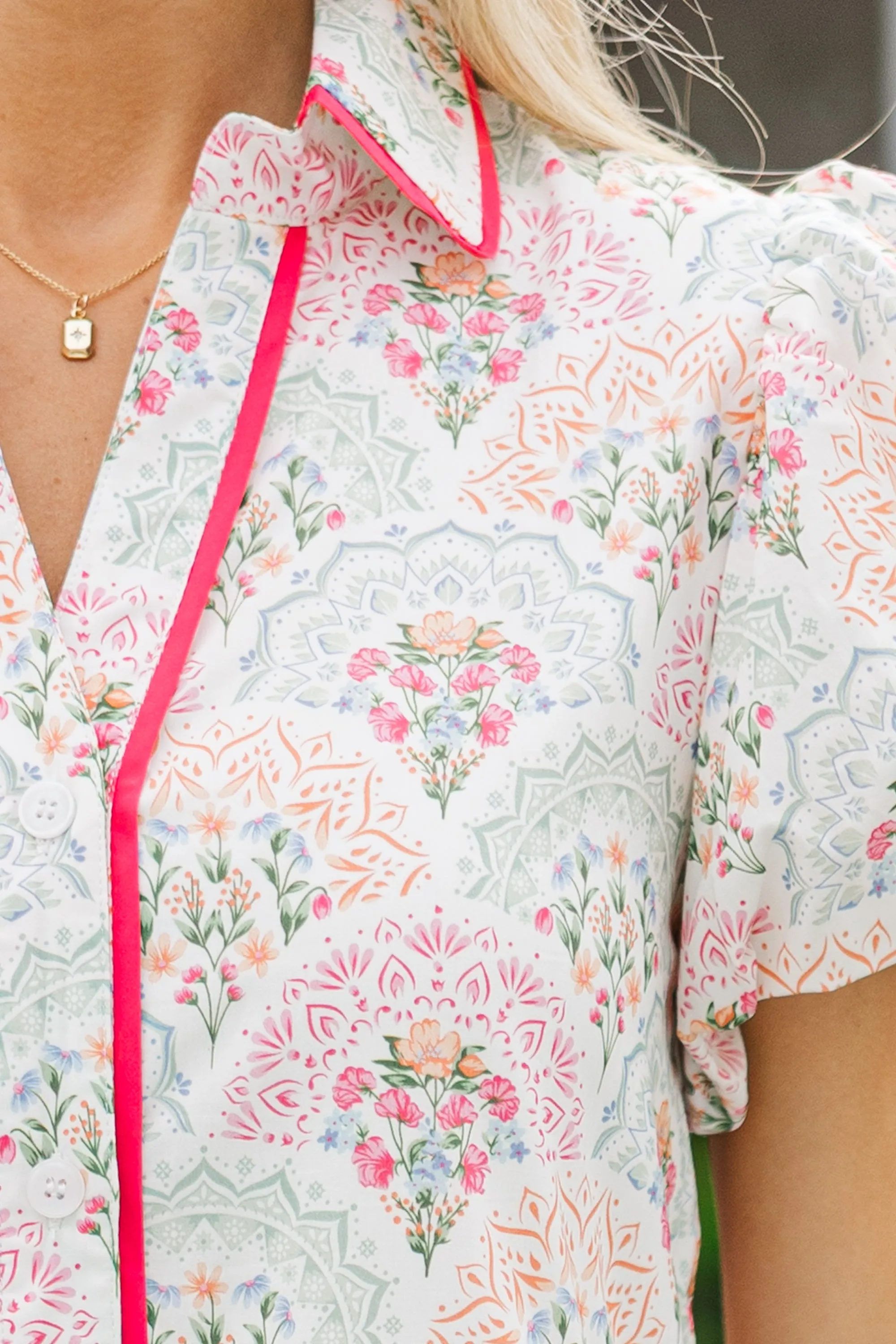Perfect For You Pink/Mint Medallion Button Down Midi Dress