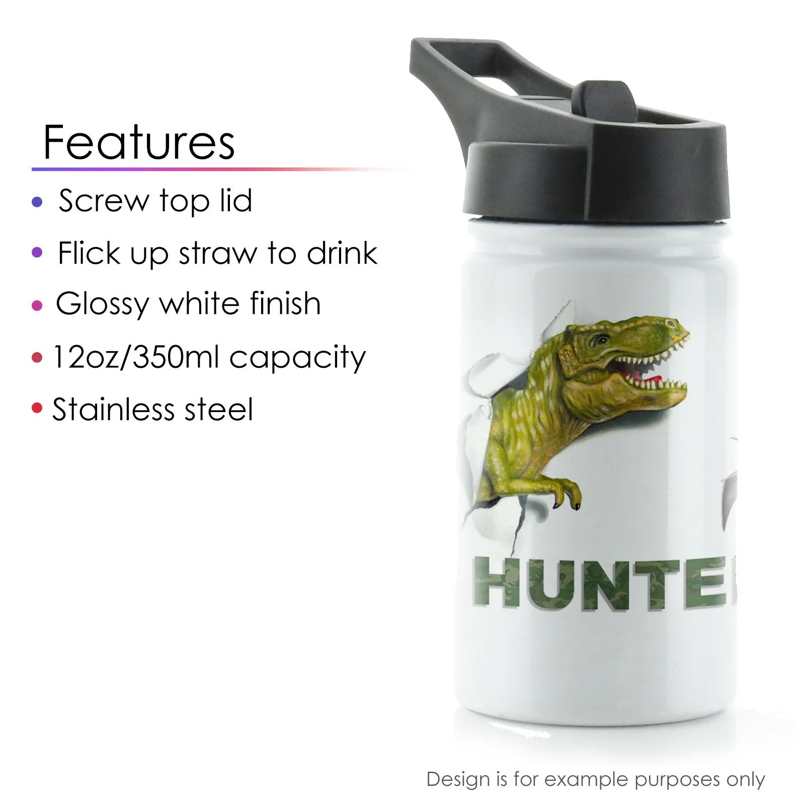Personalised Cow Skull Feathers and Name White Sports Flask