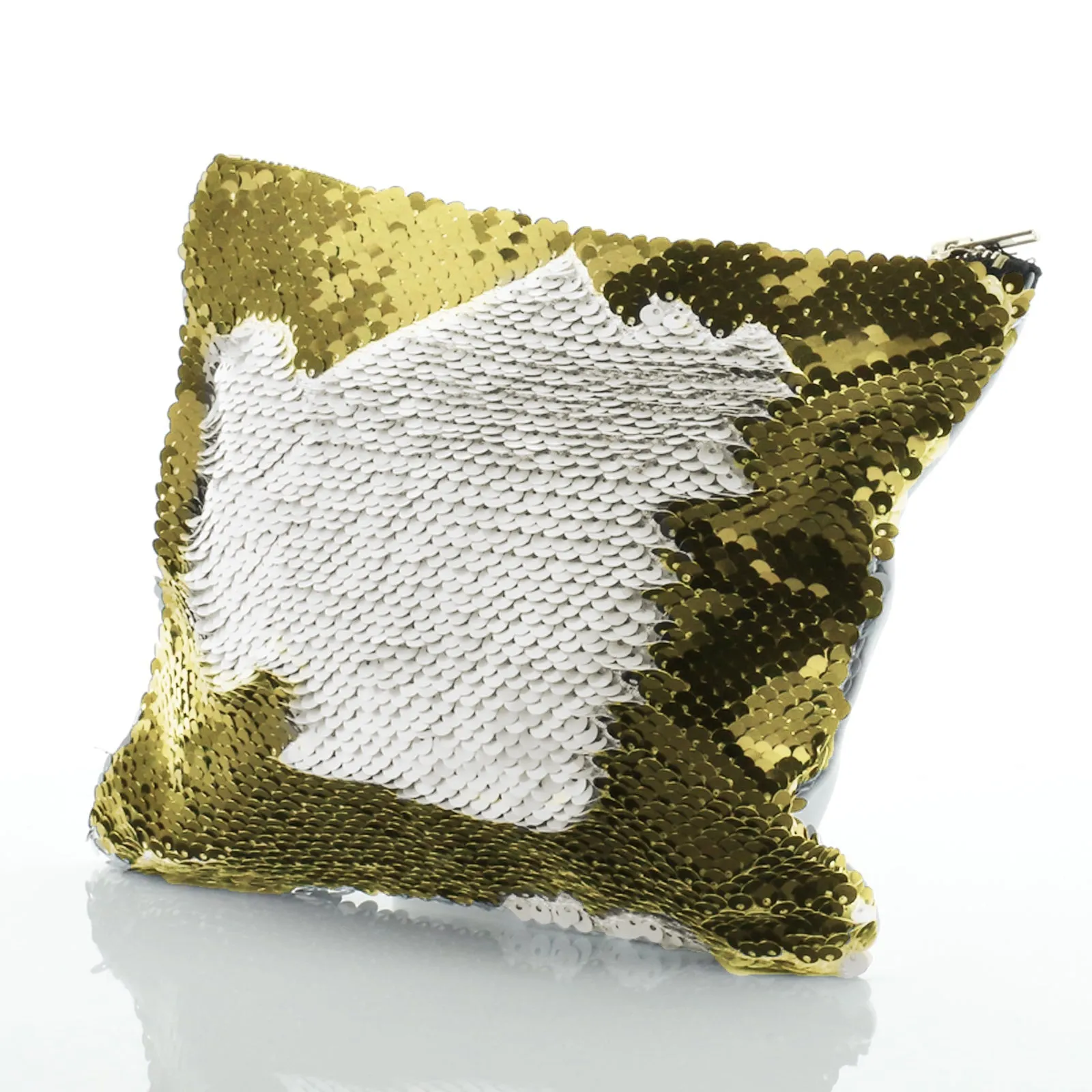 Personalised Sequin Zip Bag with Christmas Reindeer Deer Green Leaves and Cute Text