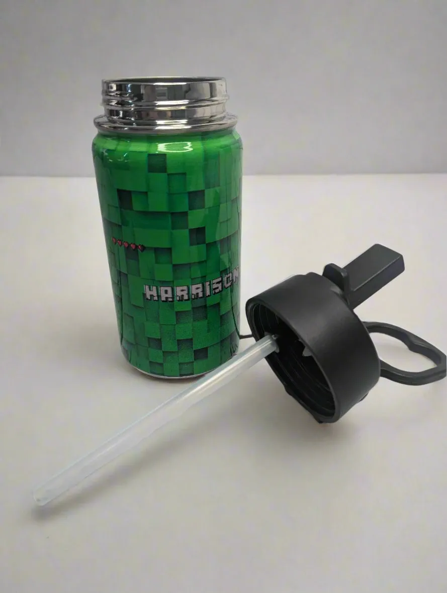 Personalised Stainless Steel Water Bottle with Handle, Straw & Chug Spout - Unique Patterns I