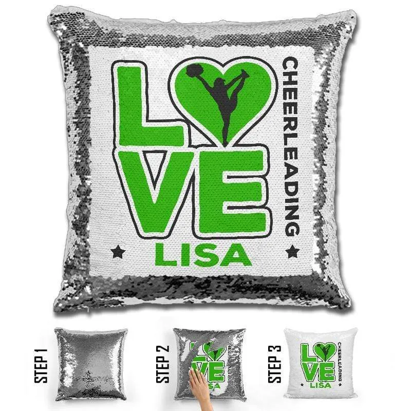 Personalized LOVE Cheer Magic Sequin Pillow
