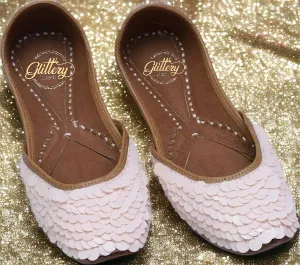 Pink Ethnic Punjabi Leather Jutti with Shell Work | Women's Indian Traditional Wear Mojari | Women's Khussa Shoes | Indian Ballet Flats