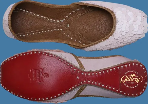 Pink Ethnic Punjabi Leather Jutti with Shell Work | Women's Indian Traditional Wear Mojari | Women's Khussa Shoes | Indian Ballet Flats