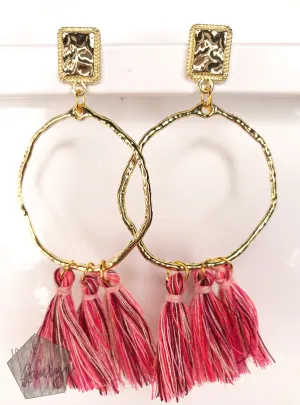 Pink Tassel Earrings on Hoop
