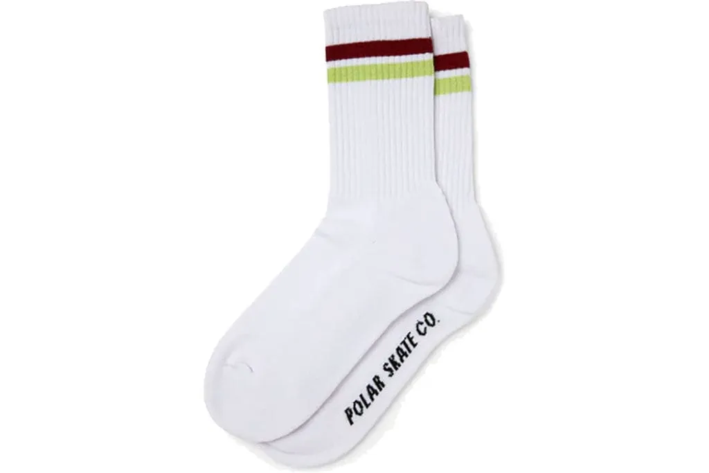 Polar Stripe Socks White Red Chartreuse