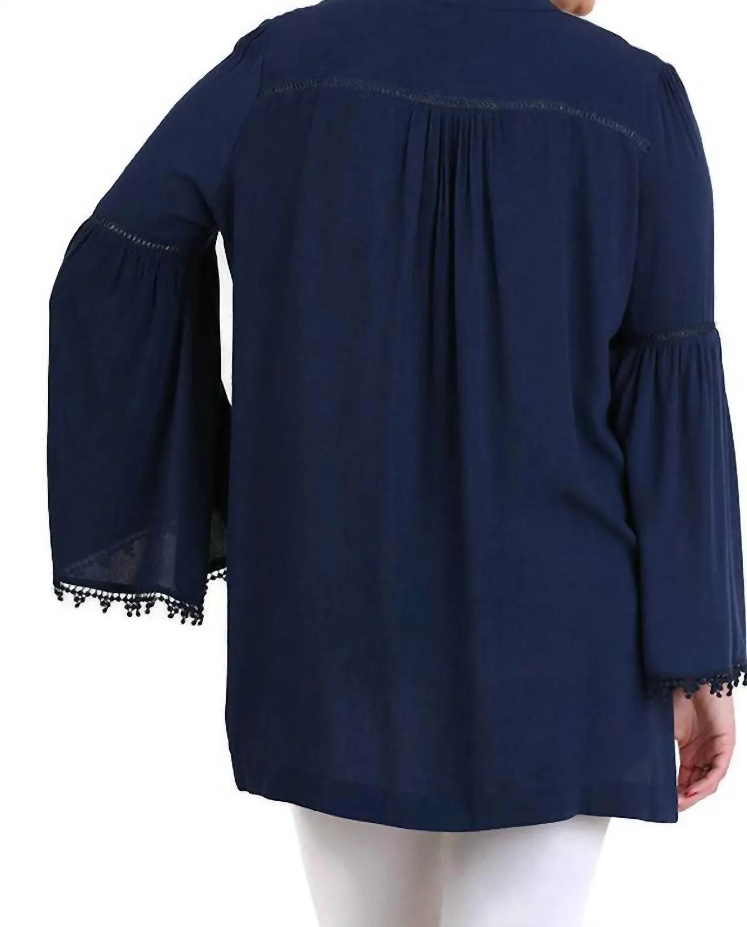 Popover Trumpet Sleeve Blouse In Navy