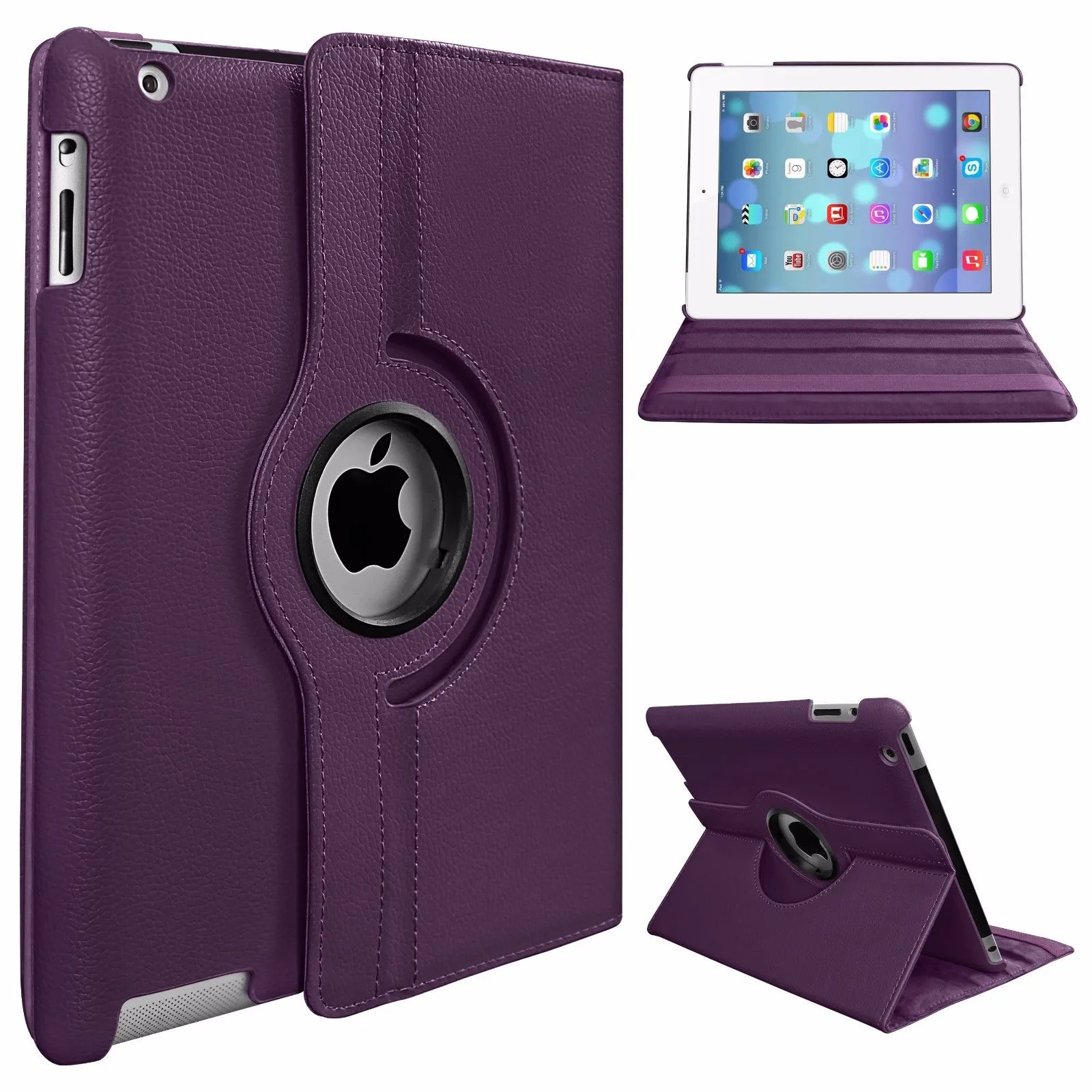 PU Leather Smart Stand Flip Case Cover for Apple iPad mini3/2/1 360 Rotation Tablet Full Protector Case Rose red