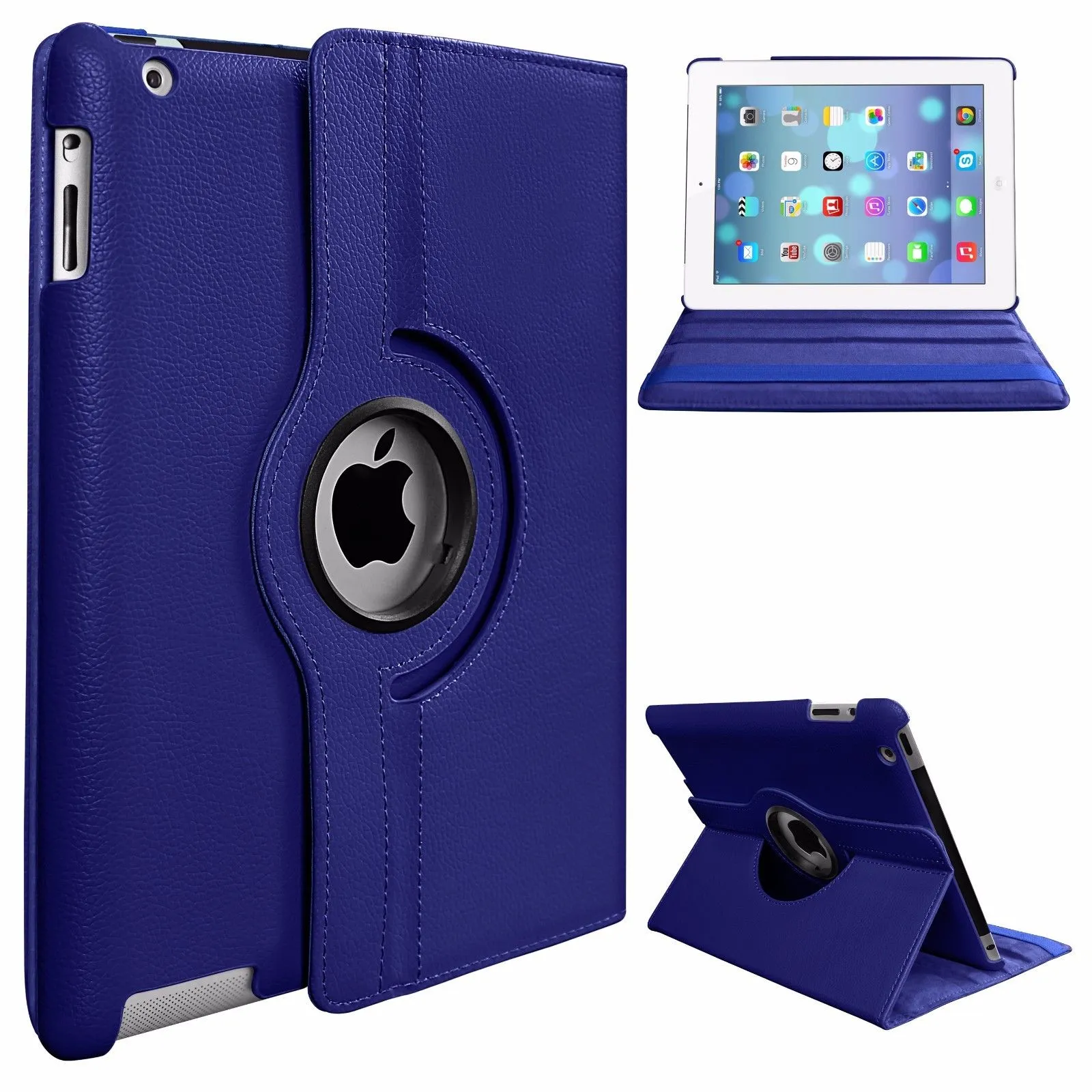 PU Leather Smart Stand Flip Case Cover for Apple iPad mini3/2/1 360 Rotation Tablet Full Protector Case Rose red