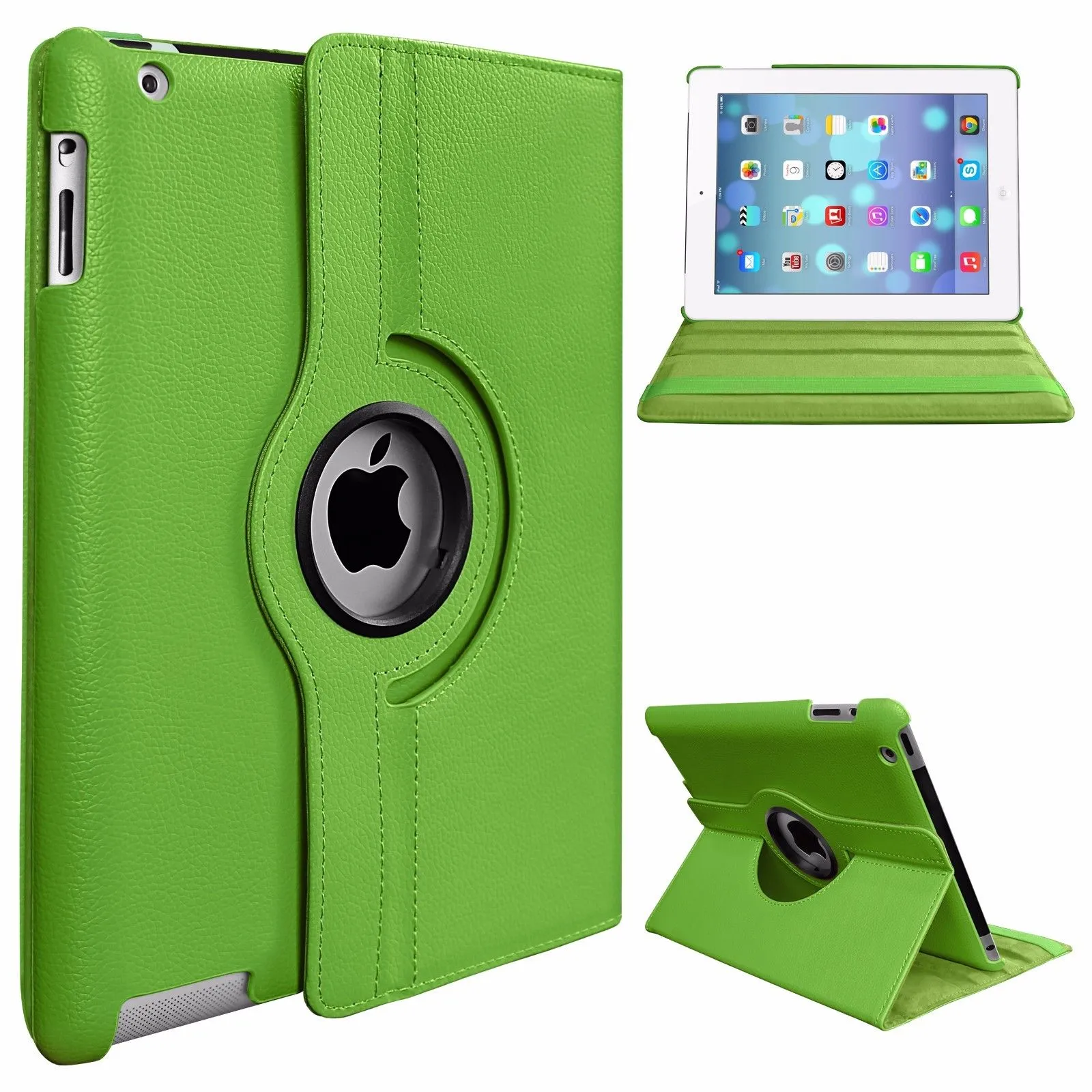 PU Leather Smart Stand Flip Case Cover for Apple iPad mini3/2/1 360 Rotation Tablet Full Protector Case Rose red