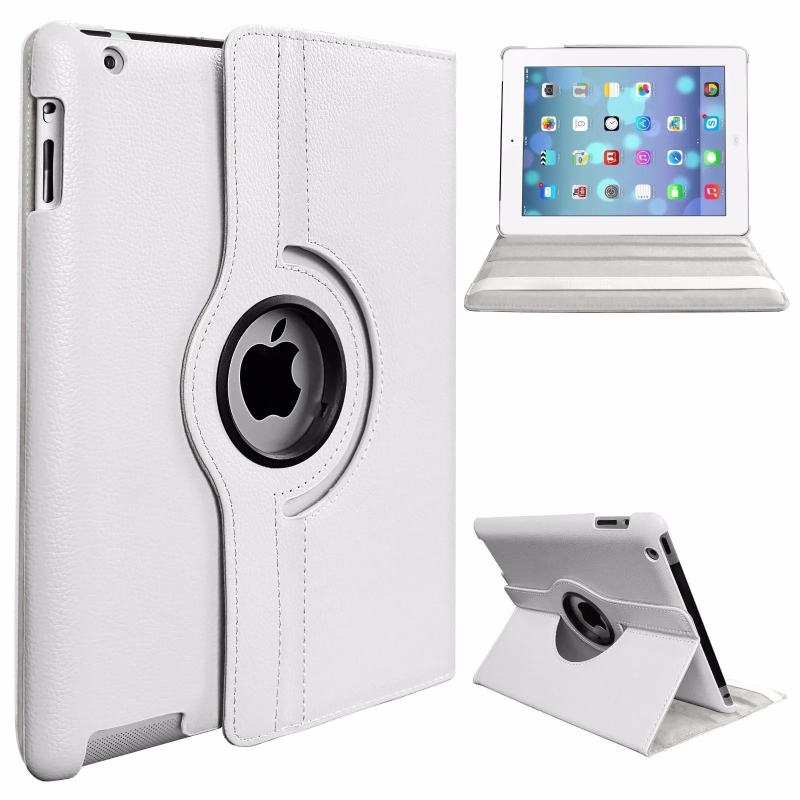 PU Leather Smart Stand Flip Case Cover for Apple iPad mini3/2/1 360 Rotation Tablet Full Protector Case Rose red