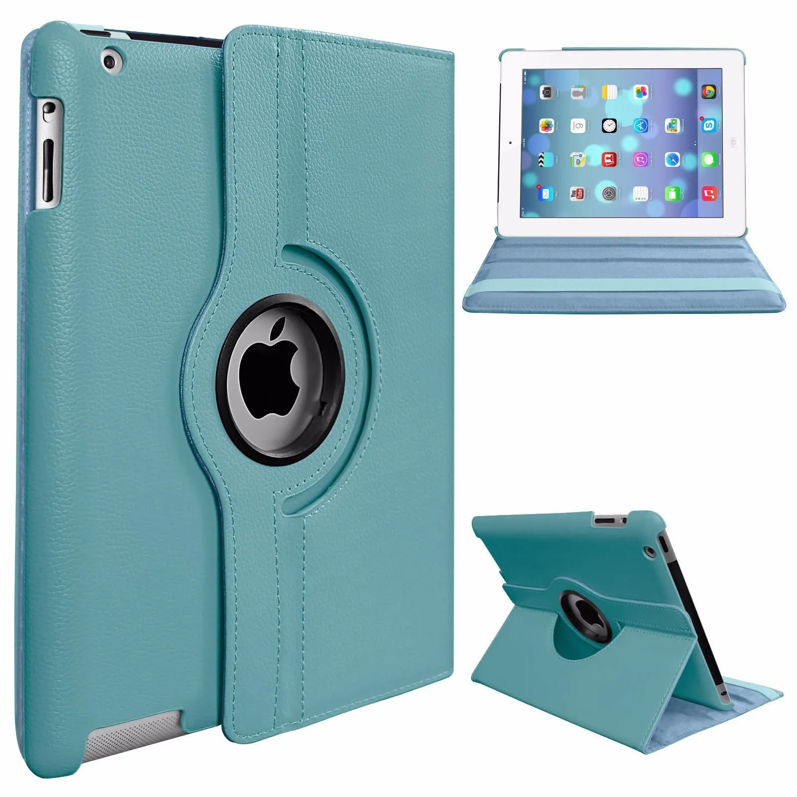 PU Leather Smart Stand Flip Case Cover for Apple iPad mini3/2/1 360 Rotation Tablet Full Protector Case Rose red