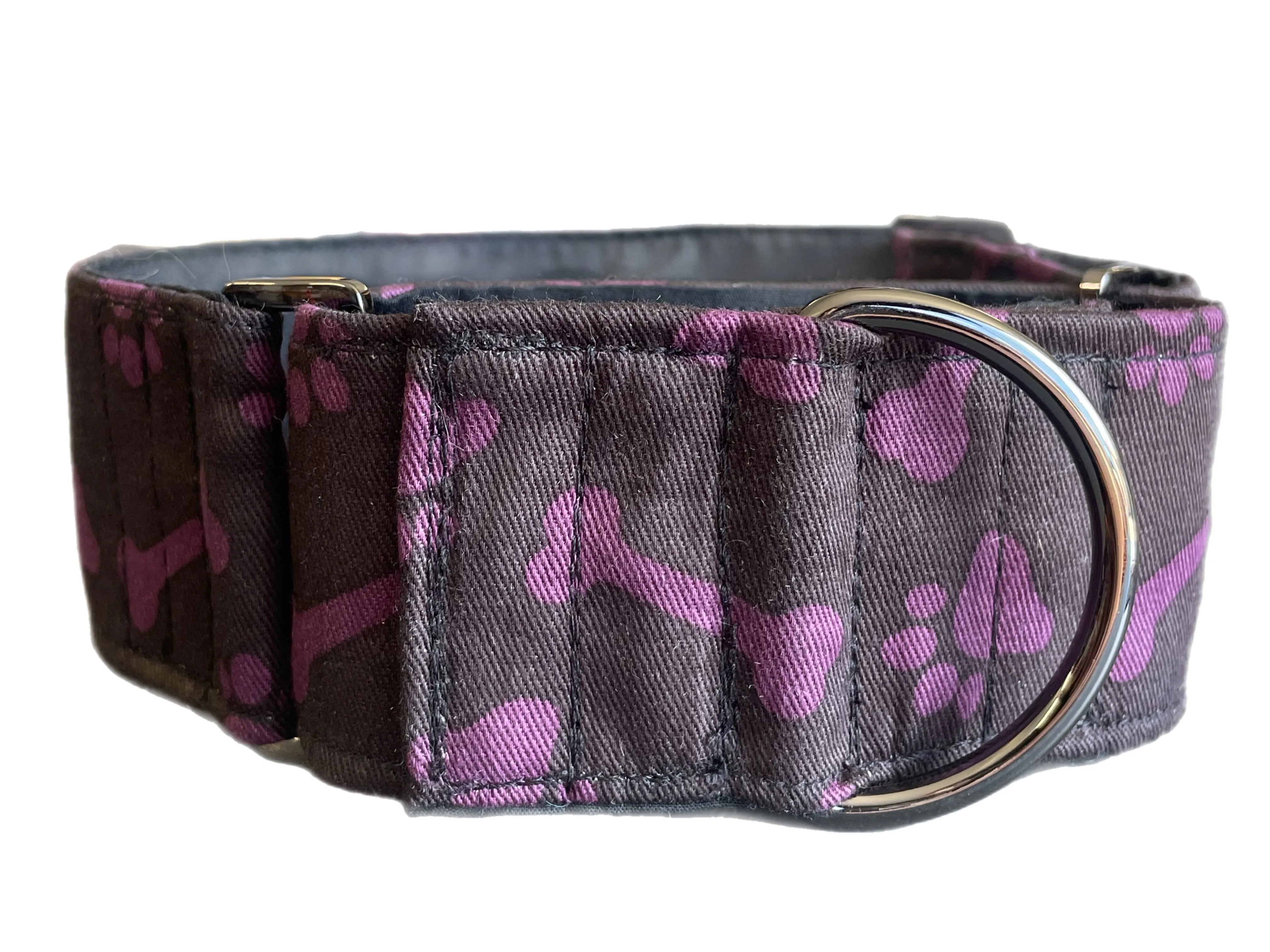 Purple bones design  greyhound Martingale collar cotton covered 50mm width