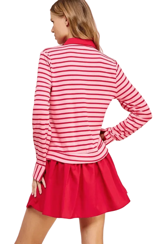 Red and pink knit mini dress