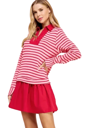 Red and pink knit mini dress