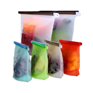 Reusable Silicone Food Storage Bags,WOHOME Airtight Seal Food Preservation Bags/Food Grade/Versatile Preservation Bag Container for Vegetable,Liquid,Snack,Meat,Lunch,Fruit,/2xLarge 50oz 4xSmall 30oz
