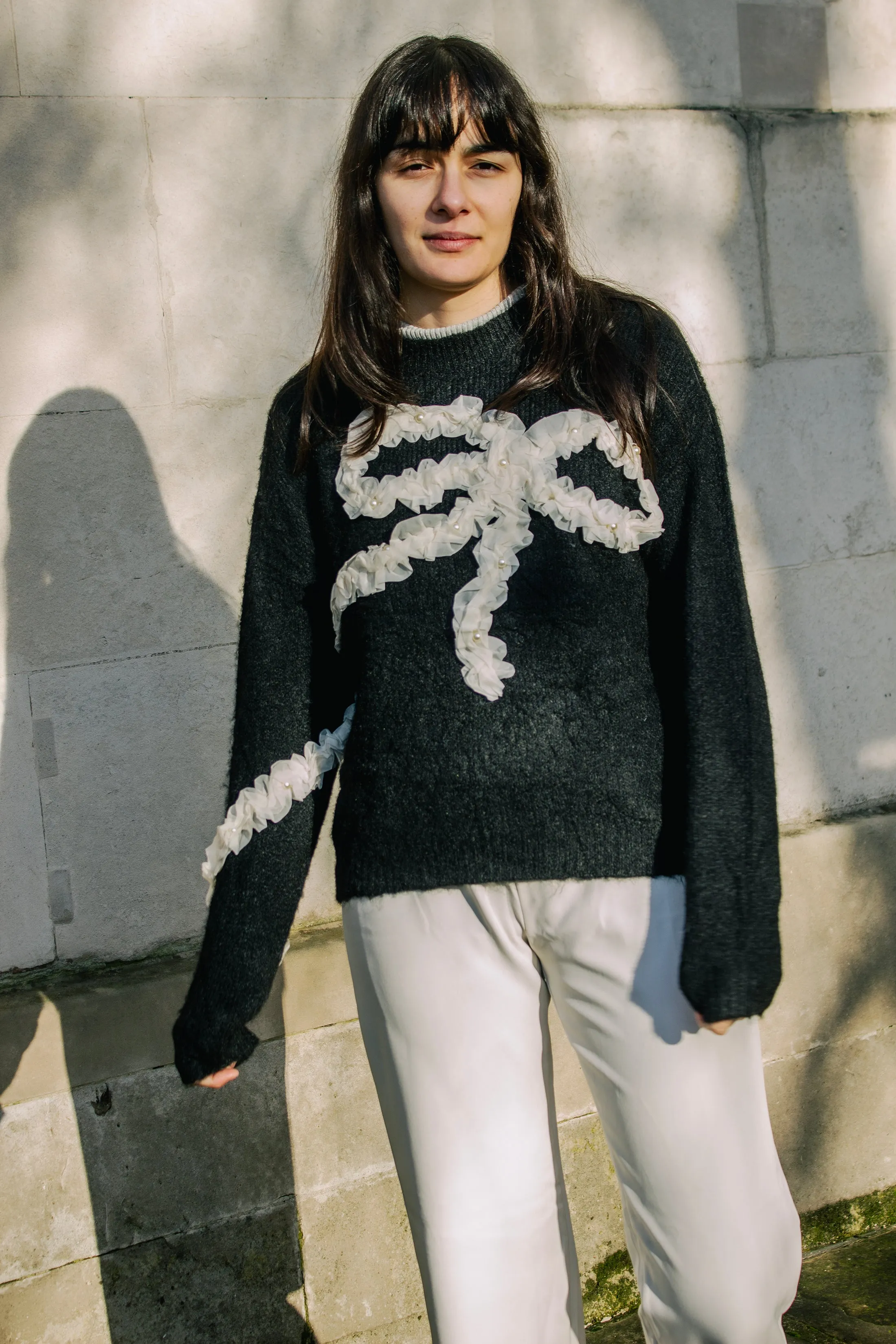 Ribbon Ruffle Detail Knit Jumper