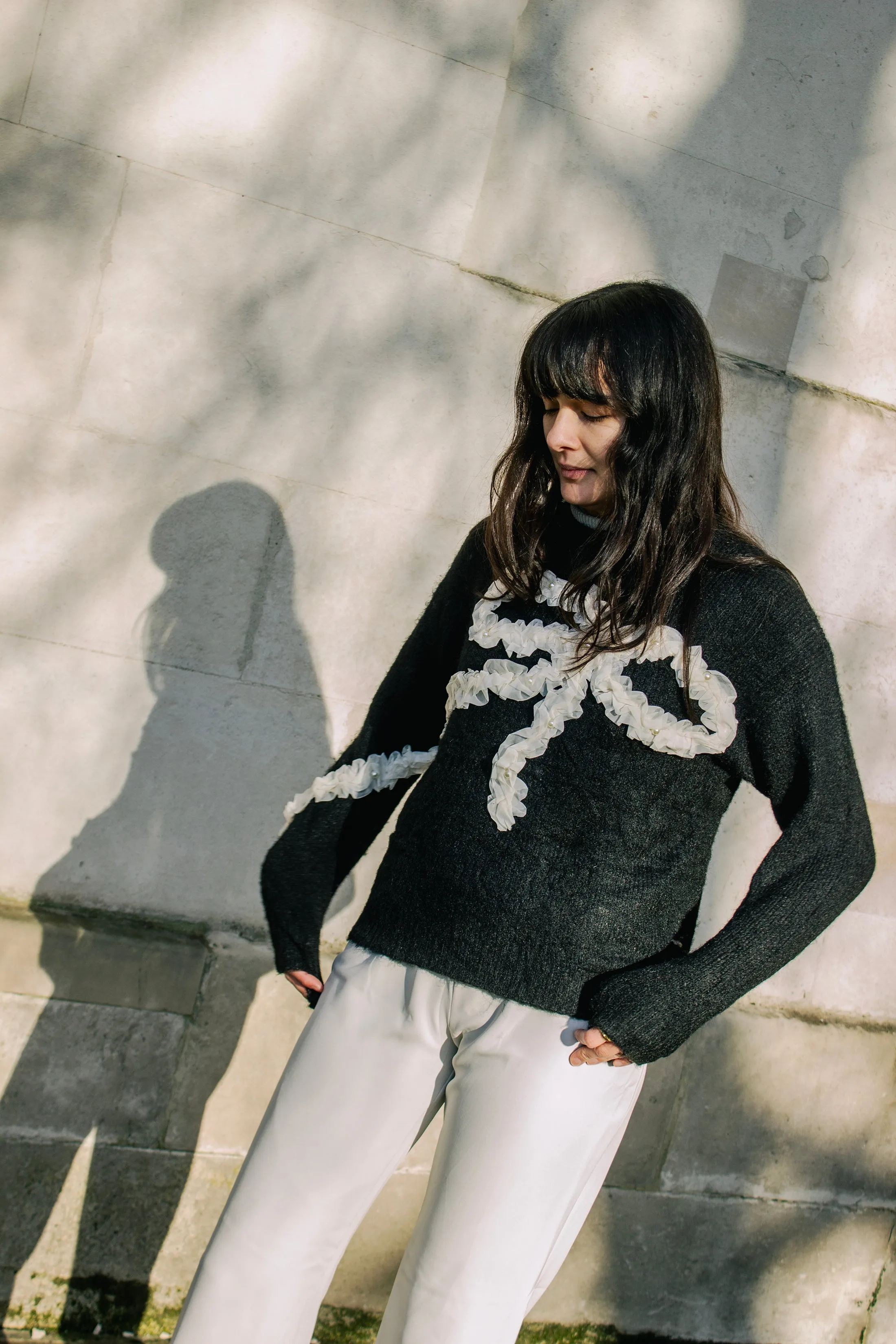 Ribbon Ruffle Detail Knit Jumper