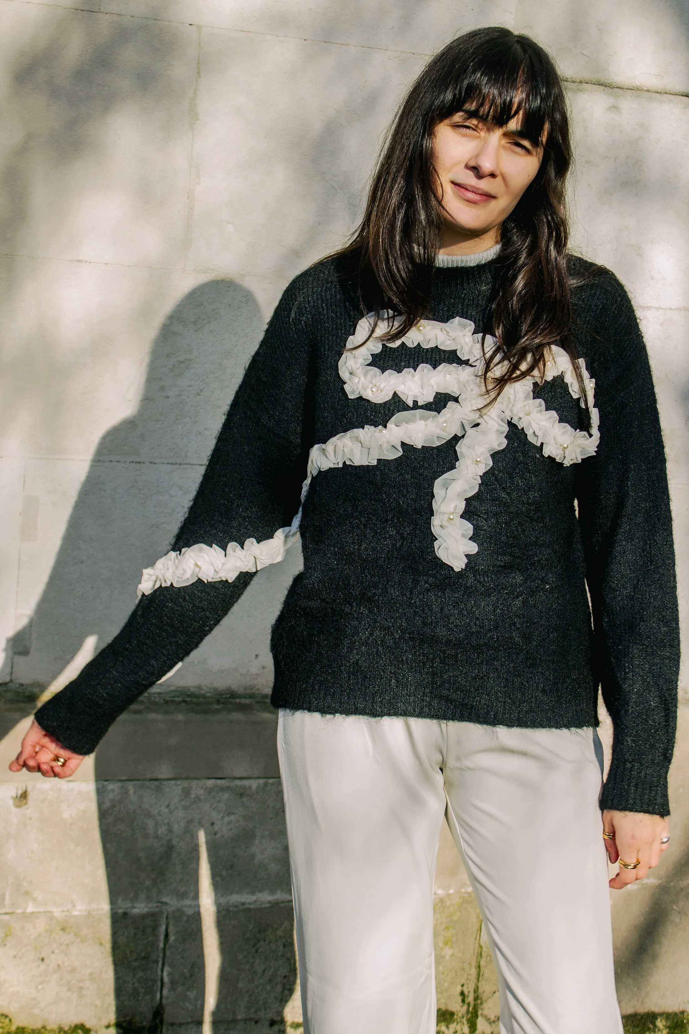 Ribbon Ruffle Detail Knit Jumper