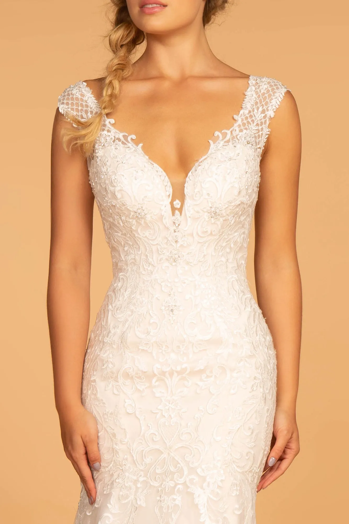 Rosamund Wedding Dress V Neck and Back Fitted Flare Bridal Gown 2602595IKR-Ivory