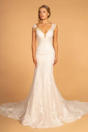 Rosamund Wedding Dress V Neck and Back Fitted Flare Bridal Gown 2602595IKR-Ivory