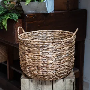 Round Woven Hyacinth Basket with Handles