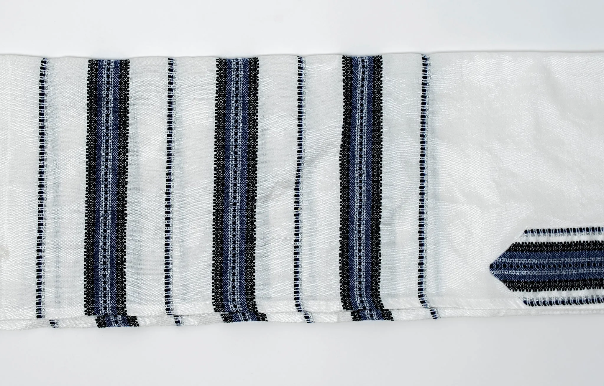 Ruth - Silk Tallit - Blue and Black with Silver on White