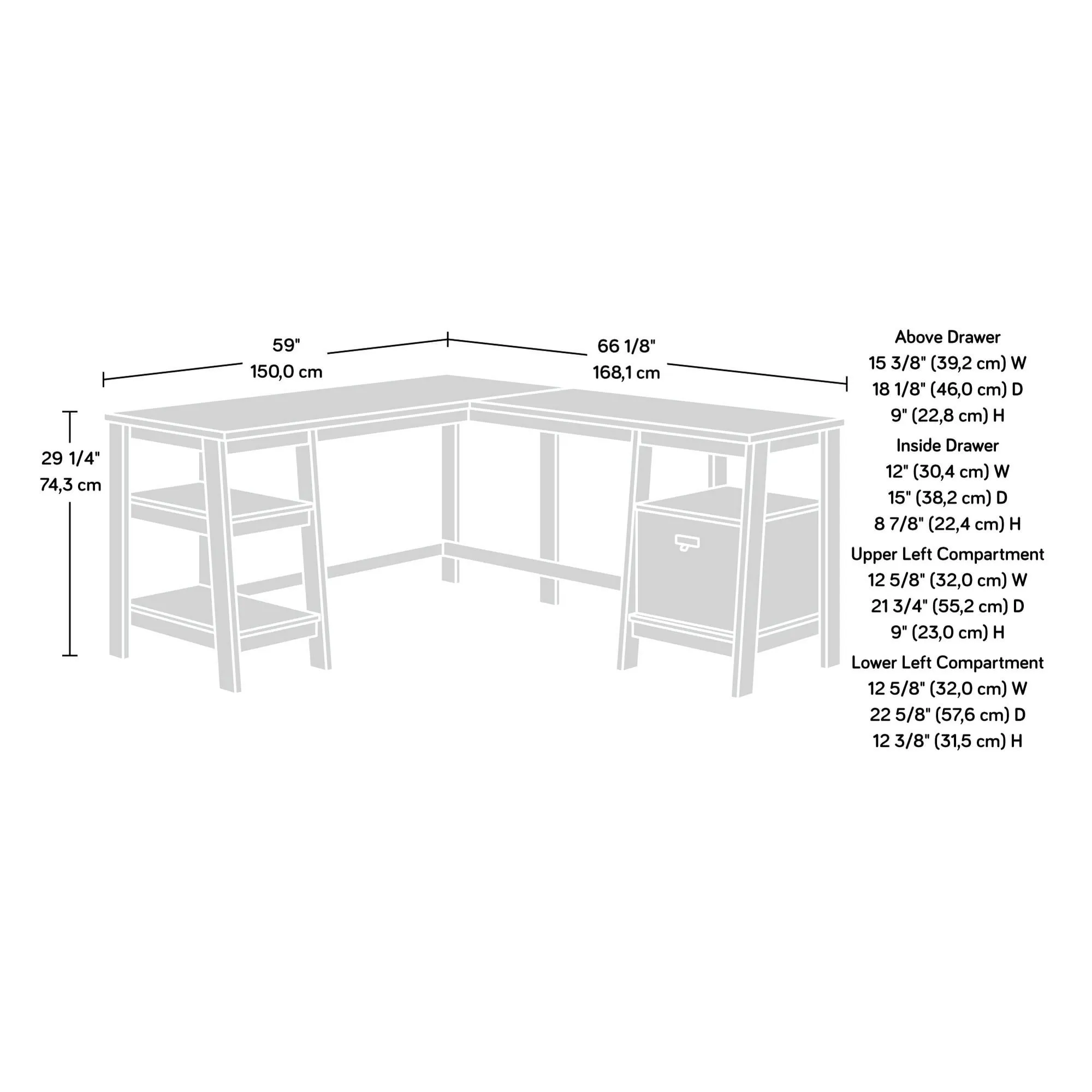 Sauder Trestle Transitional L-Shaped Writing Desk, Raven Oak Finish - new