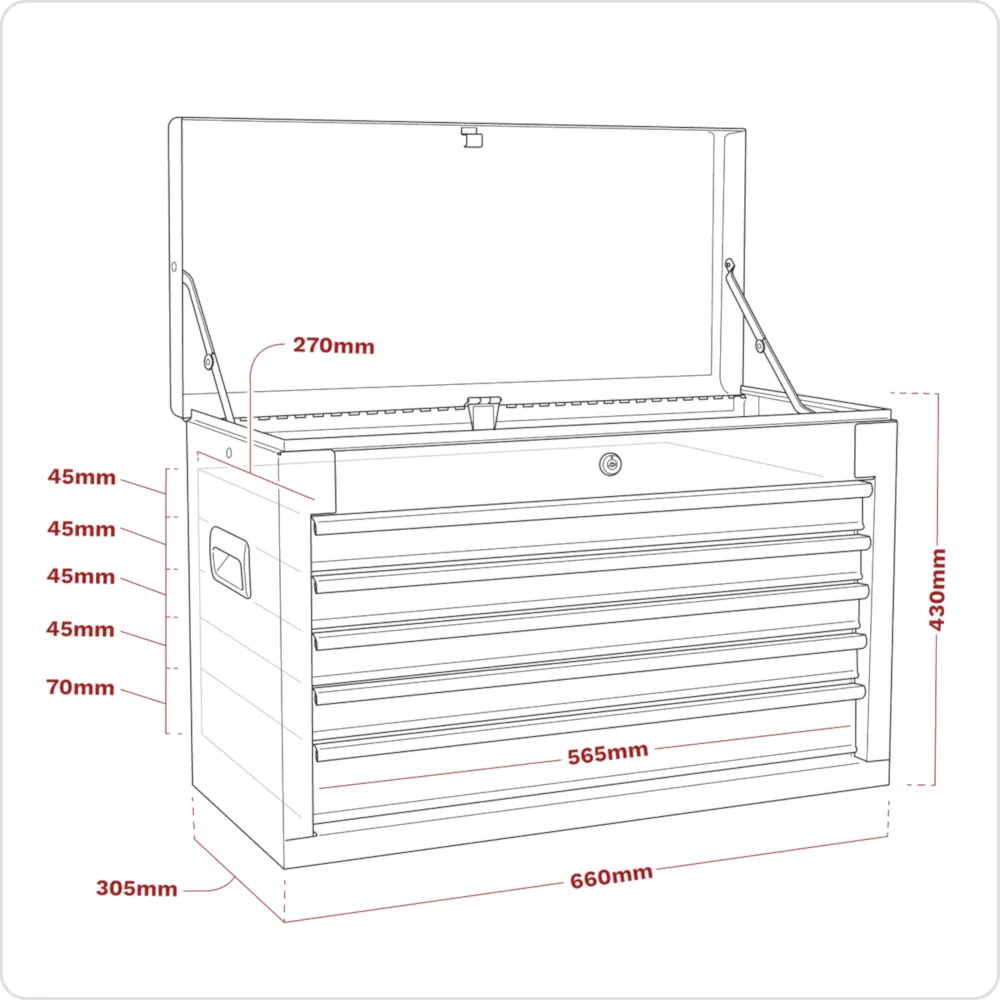 Sealey 5 Drawer Topchest with Ball-Bearing Slides - Black - A