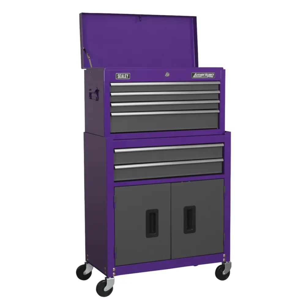 Sealey 9 Drawer Topchest, Mid-Box & Rollcab Combination - Purple/Grey - B