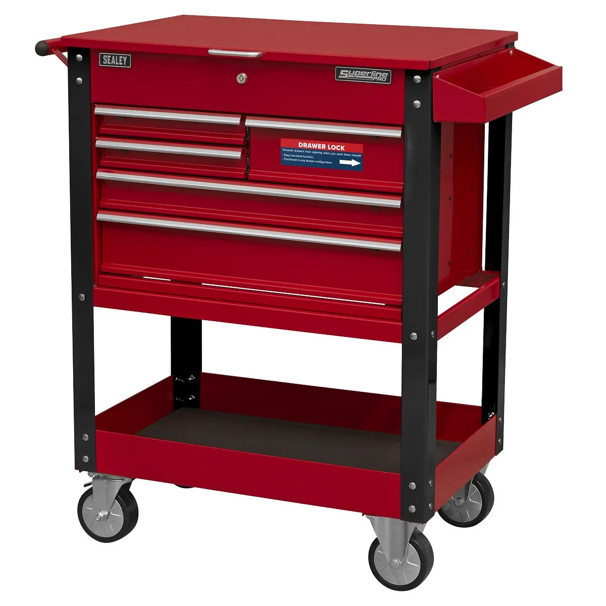 Sealey Superline Pro Heavy-Duty Mobile Tool & Parts Trolley with 5 Drawers & Lockable Top