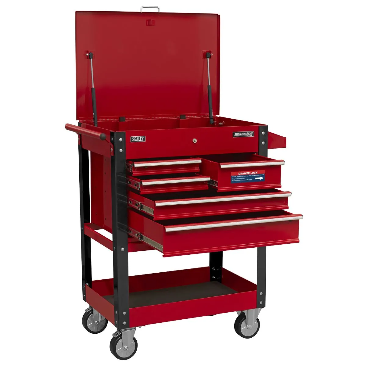 Sealey Superline Pro Heavy-Duty Mobile Tool & Parts Trolley with 5 Drawers & Lockable Top