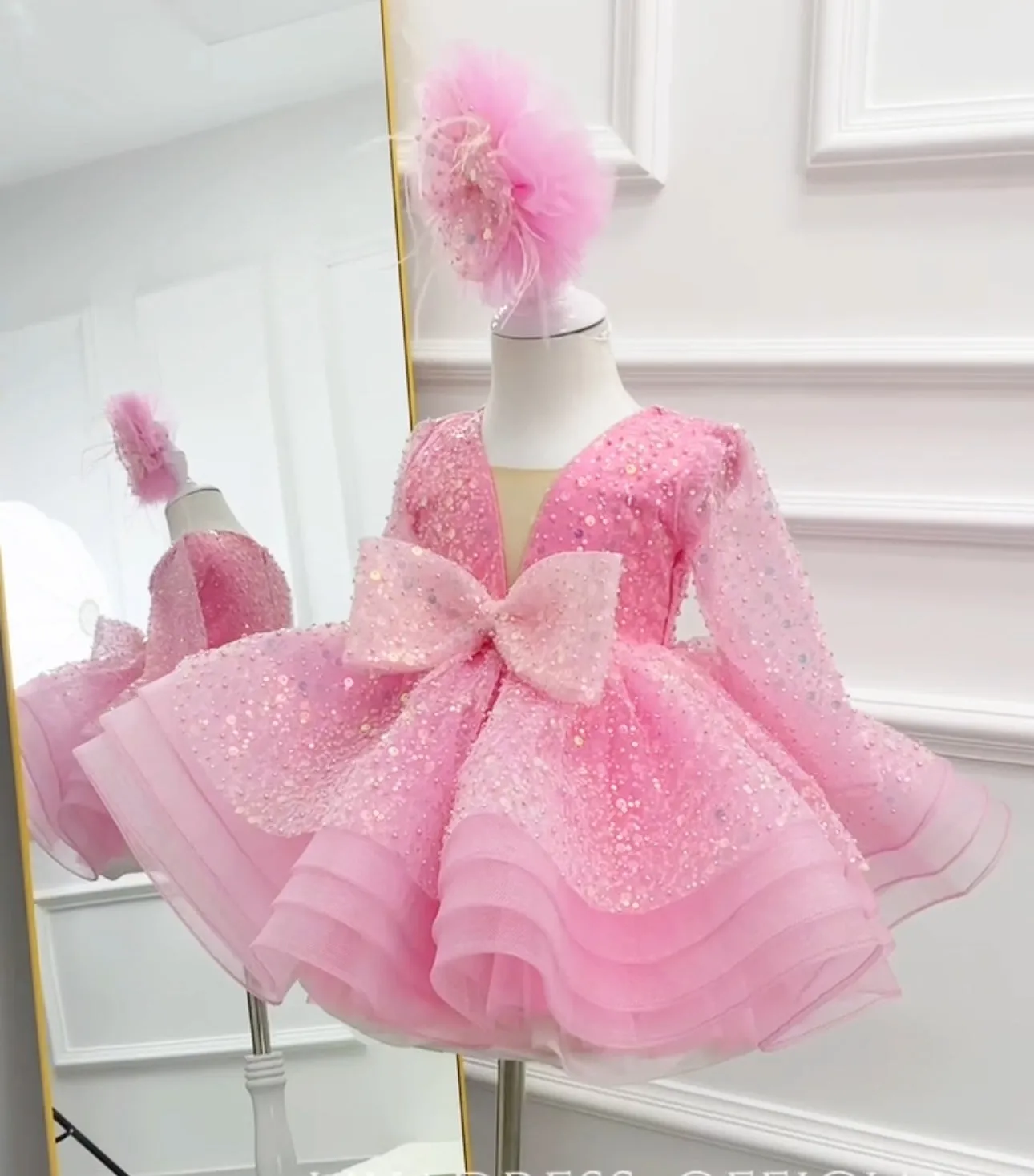 Sequined deep V Dress Girl's birthday Party Princess dress 9M-12Yrs