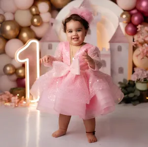 Sequined deep V Dress Girl's birthday Party Princess dress 9M-12Yrs