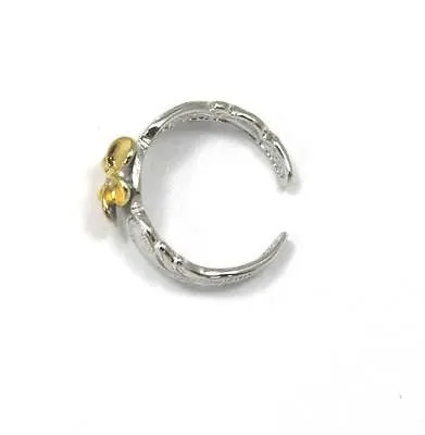 SILVER 925 HAWAIIAN YELLOW GOLD PLUMERIA SCROLL TOE RING CUT OUT EDGE RHODIUM