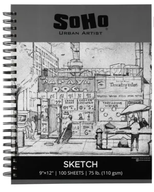 SoHo Sketch Paper Pad 9"x12" Spiral, 110 GSM 100-Sheets