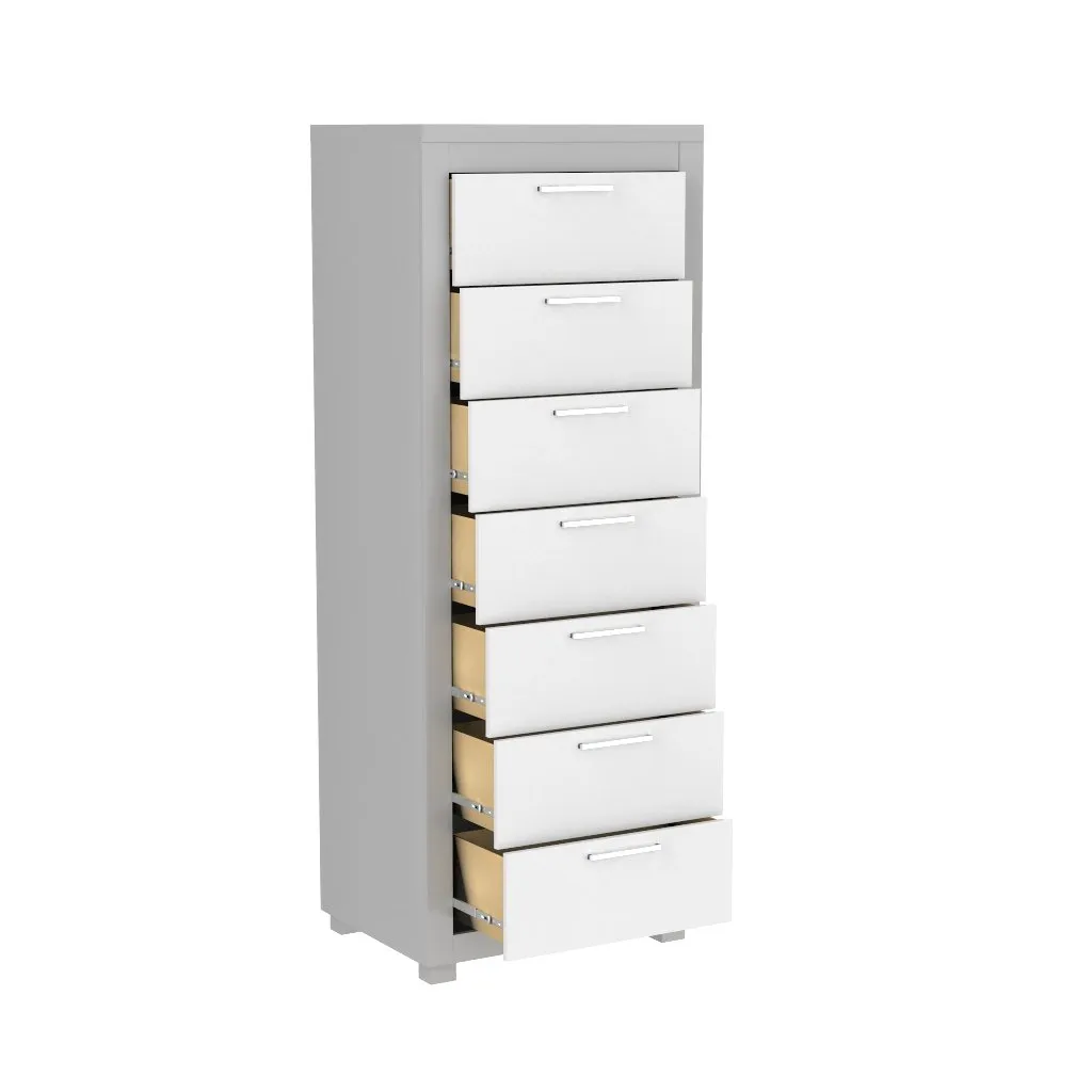 Standing Bureau - 7 drawer - Aria - Gray pale and white