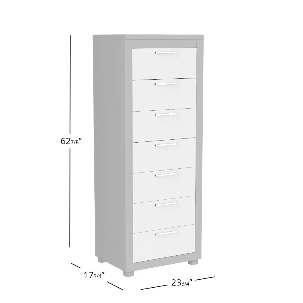 Standing Bureau - 7 drawer - Aria - Gray pale and white