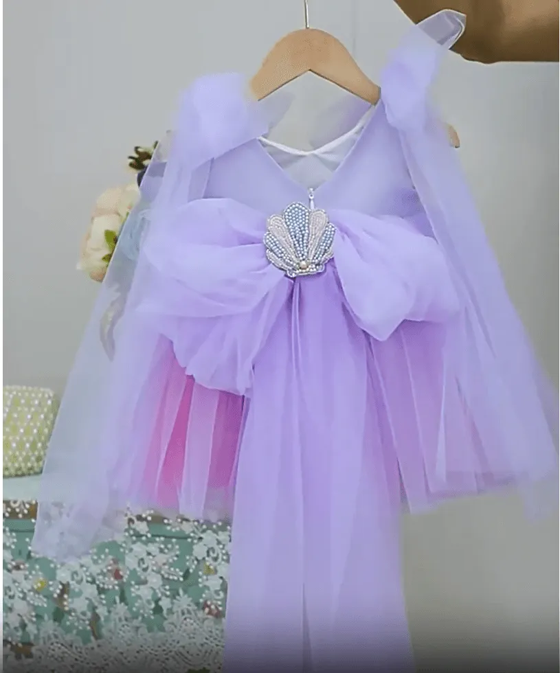 Starfish princess dressfor girls Blue-pink gradient color-Ocean theme birthday party dress