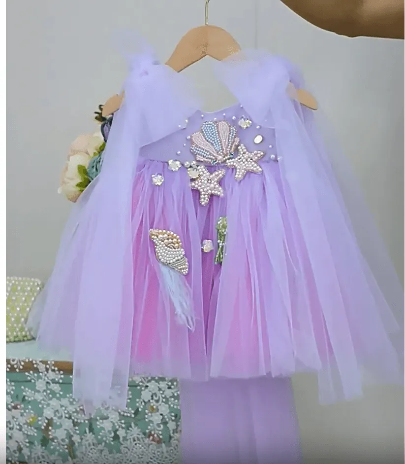 Starfish princess dressfor girls Blue-pink gradient color-Ocean theme birthday party dress