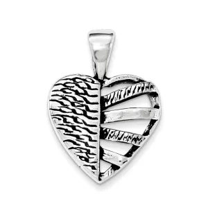 Sterling Silver Antiqued Half Cut-out Heart Chain Slide