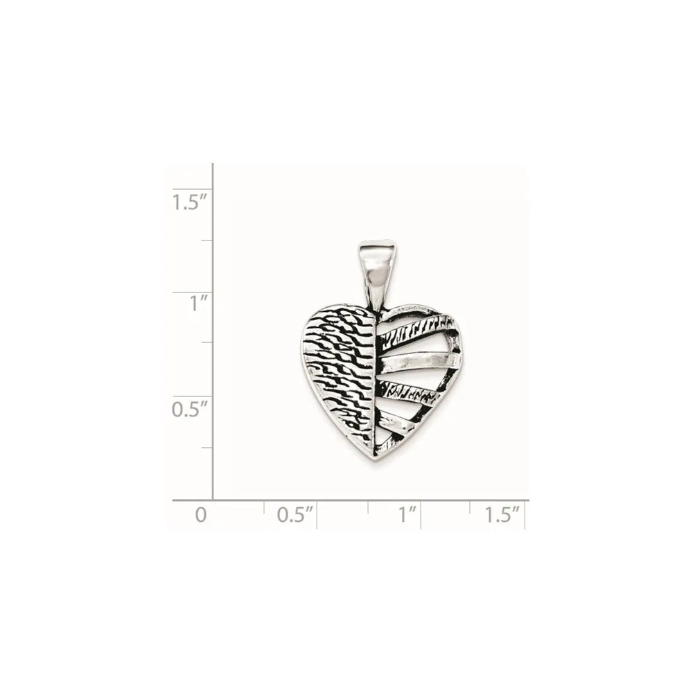 Sterling Silver Antiqued Half Cut-out Heart Chain Slide