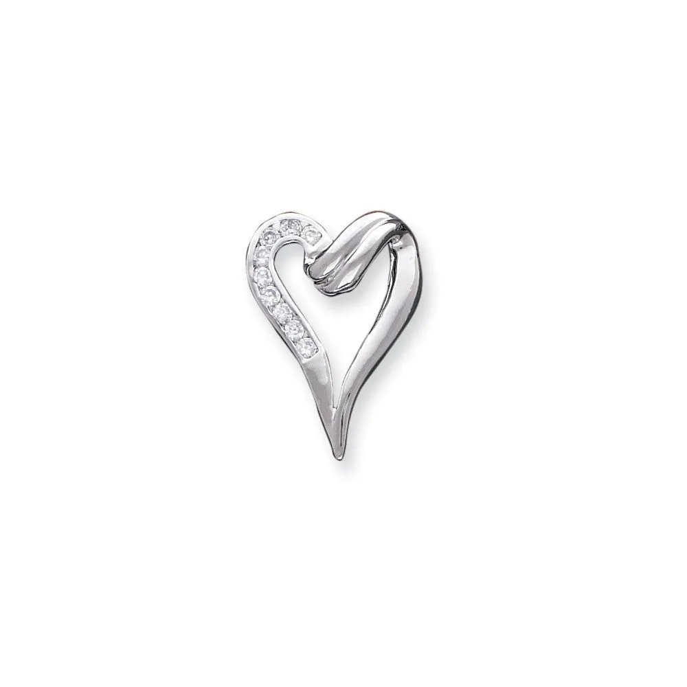 Sterling Silver CZ Heart Shape Fancy Slide