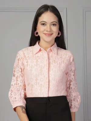 Style Quotient Women Peach Lace Shirt