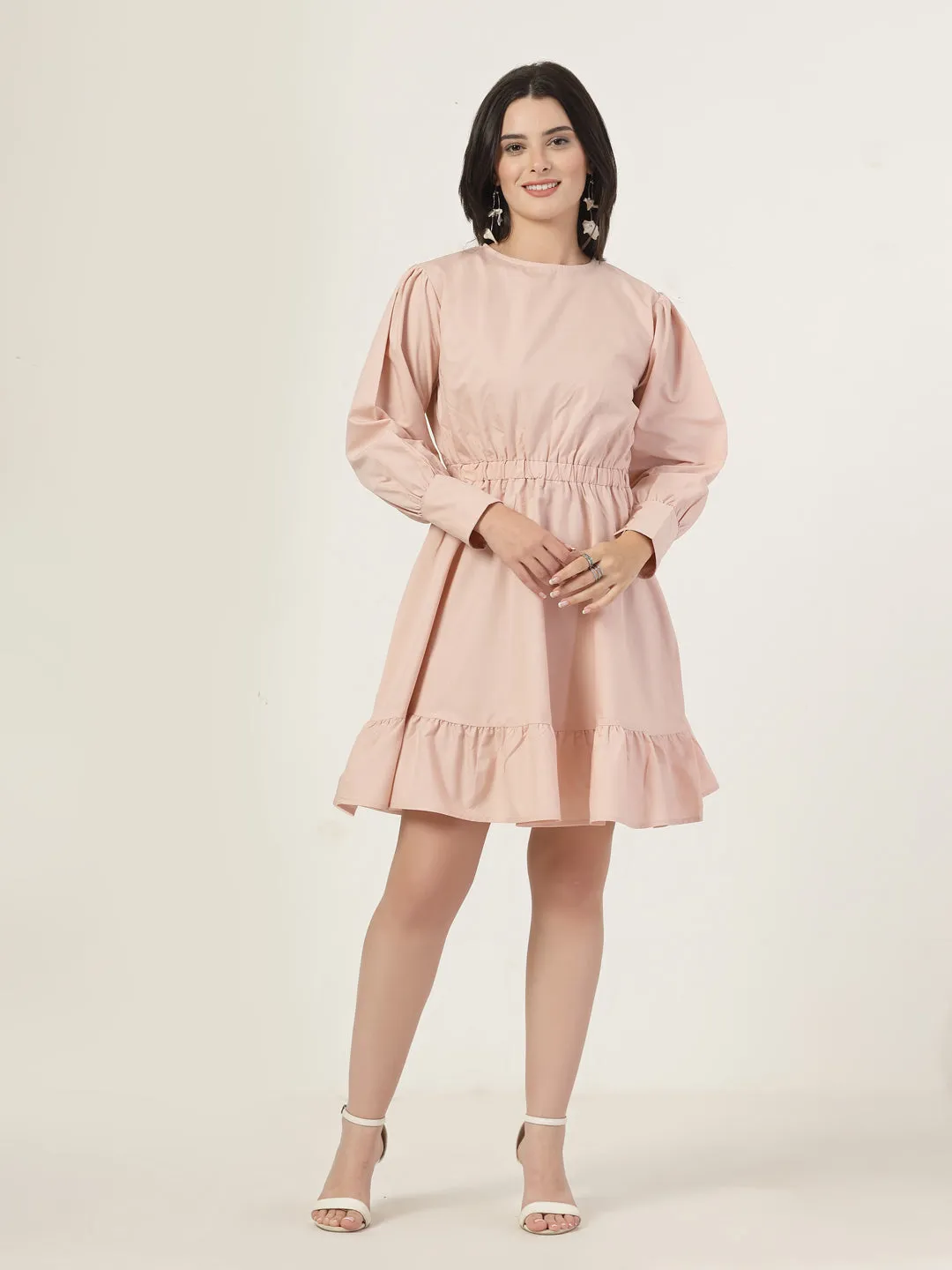 Style Quotient Women Solid Nude Regular Fit Smart Casual Polycotton Dress